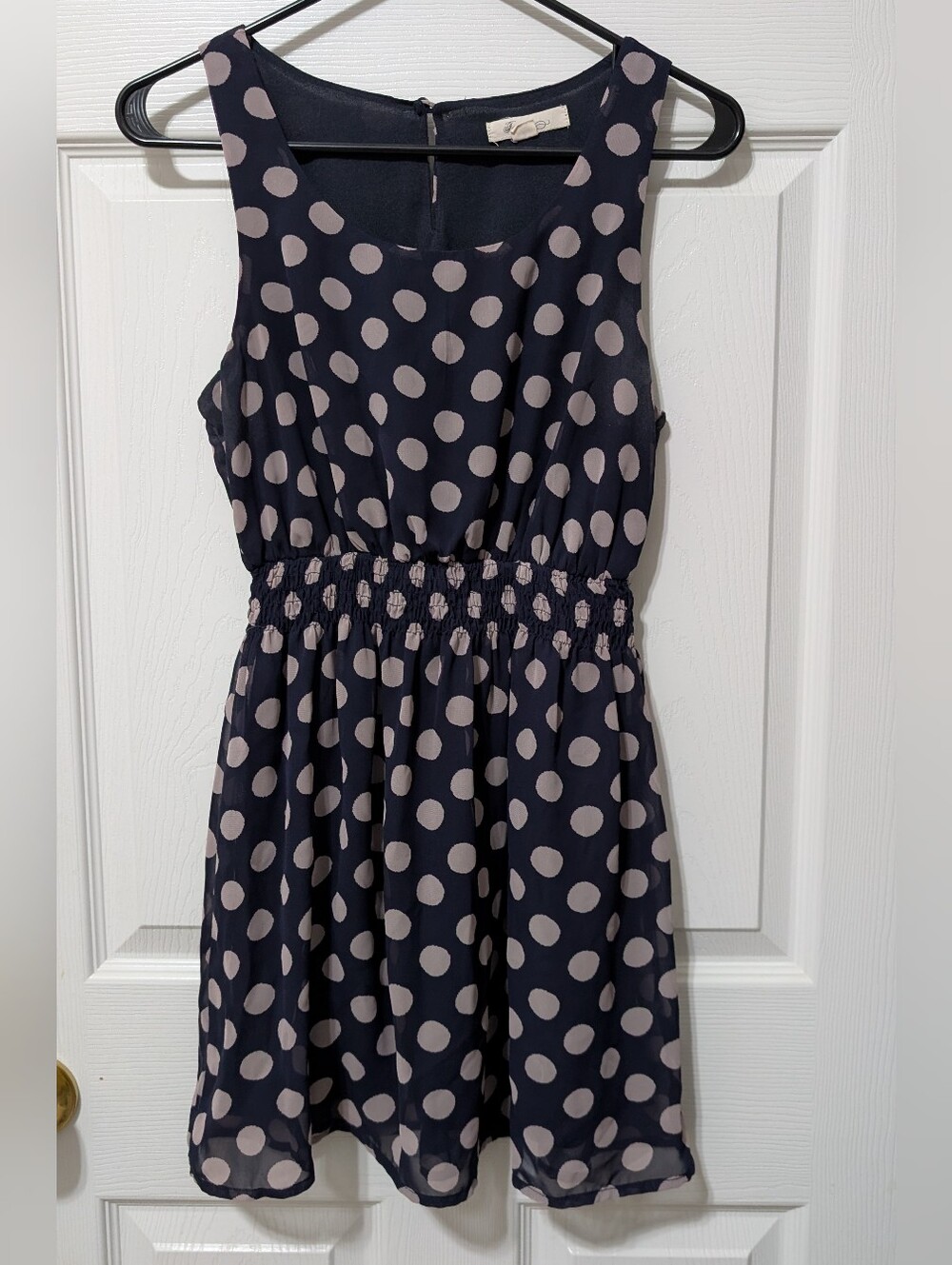 Forever 21 Navy Dress with Light Pink Polka Dots Size Small
